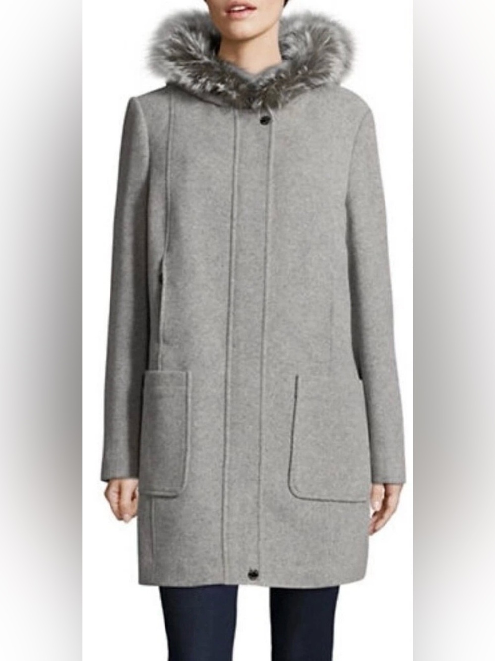 Bianca Nygard - Women's Grey Wool-Blend Coat - Classic Minimalist